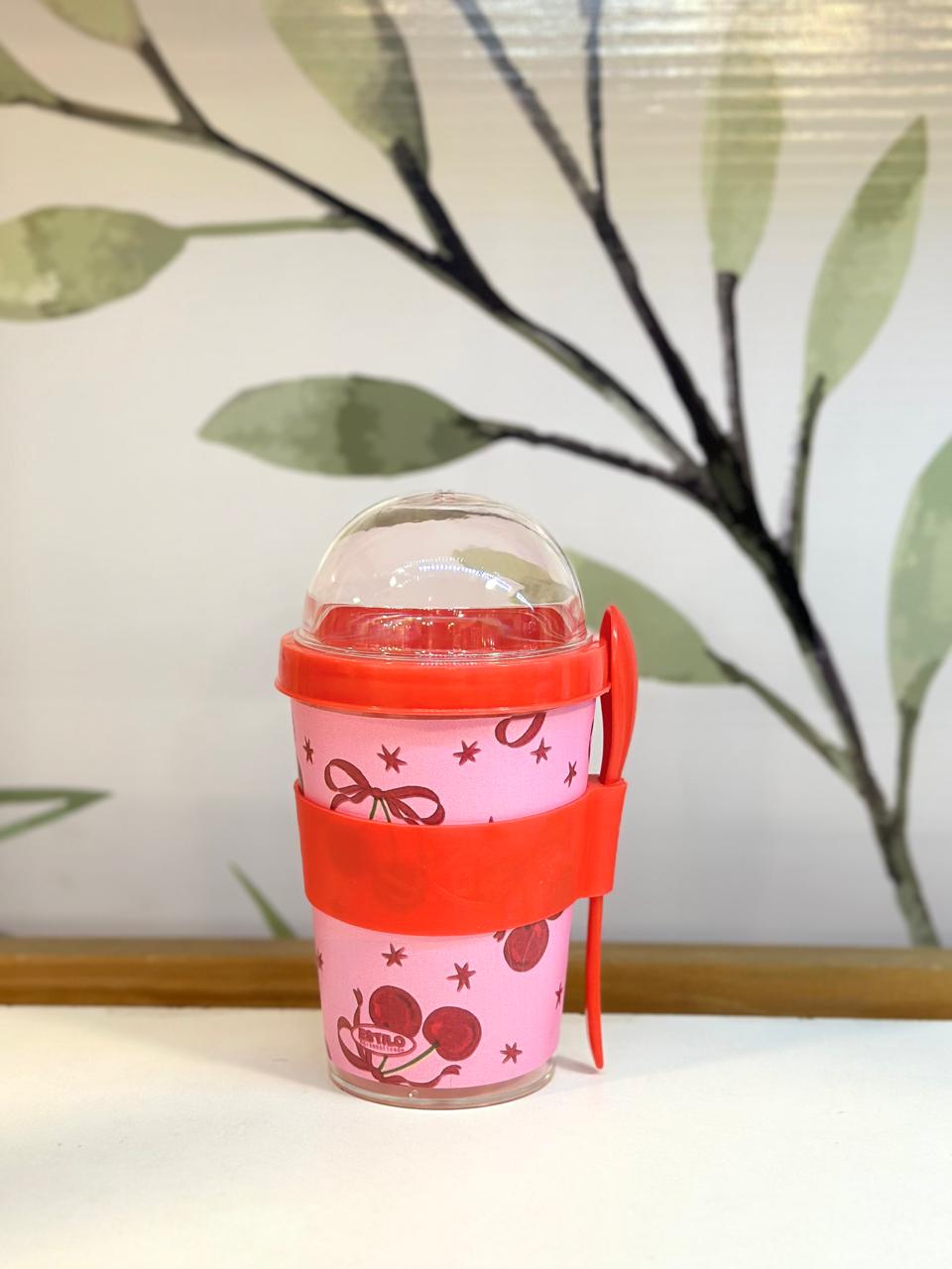 Vaso Contenedor Yogurt & Cereales (Cherry)