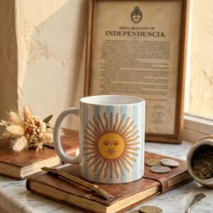 Taza de Cerámica Sol de Enero Rayas celestes