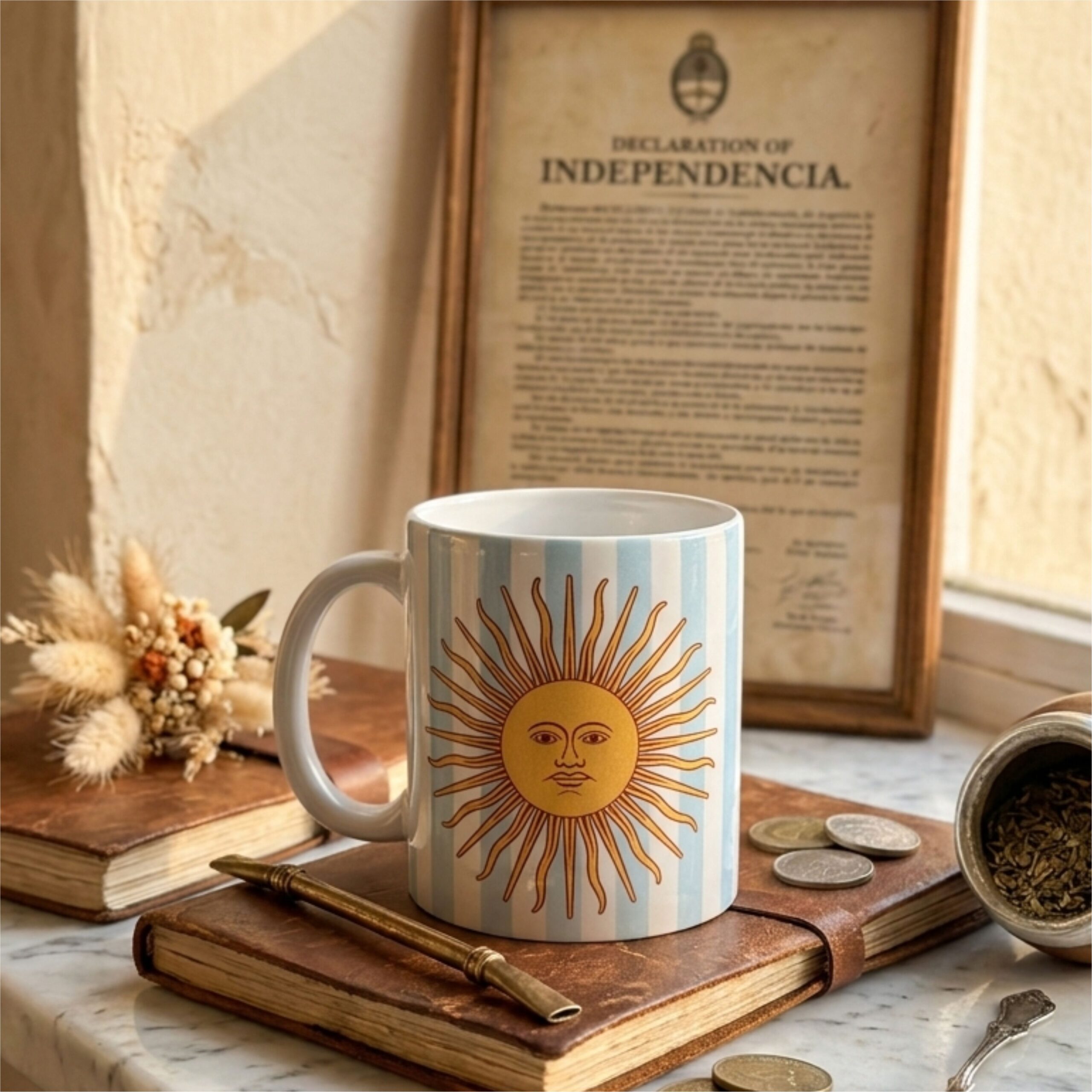 Taza de Cerámica Sol de Enero Rayas celestes