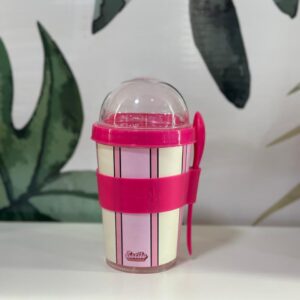Vaso Contenedor Yogurt & Cereales (Rayas Rosas)
