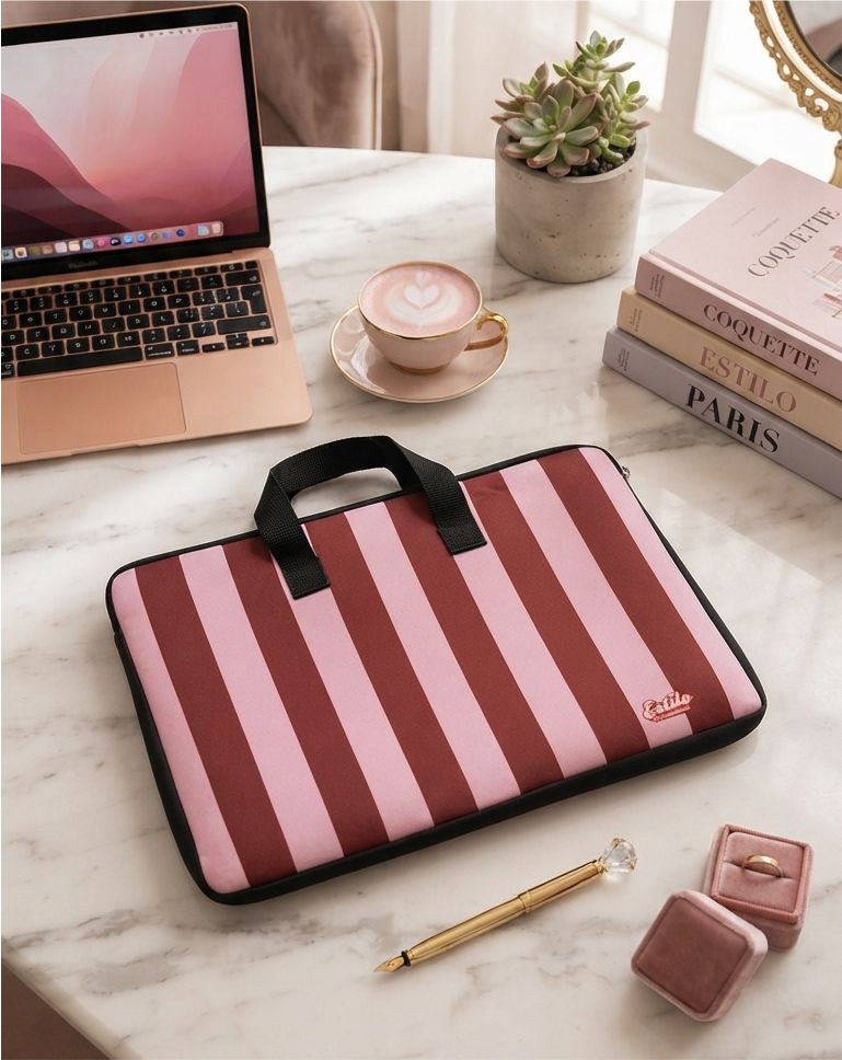Porta notebook Rayas Bordo & Rosa
