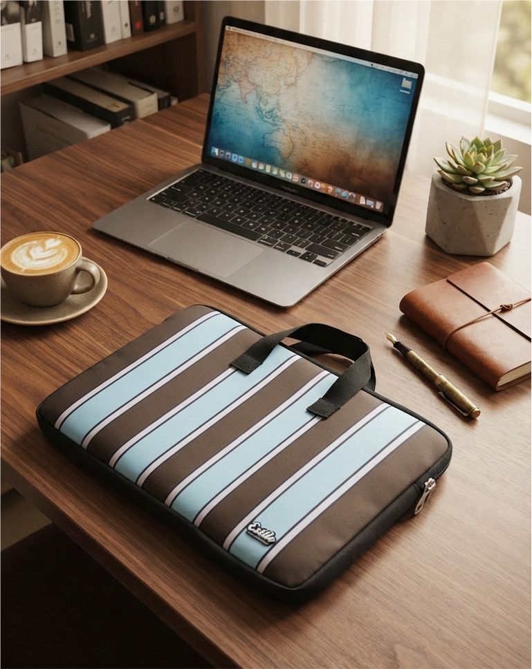 Porta notebook Rayas Marron & Celeste