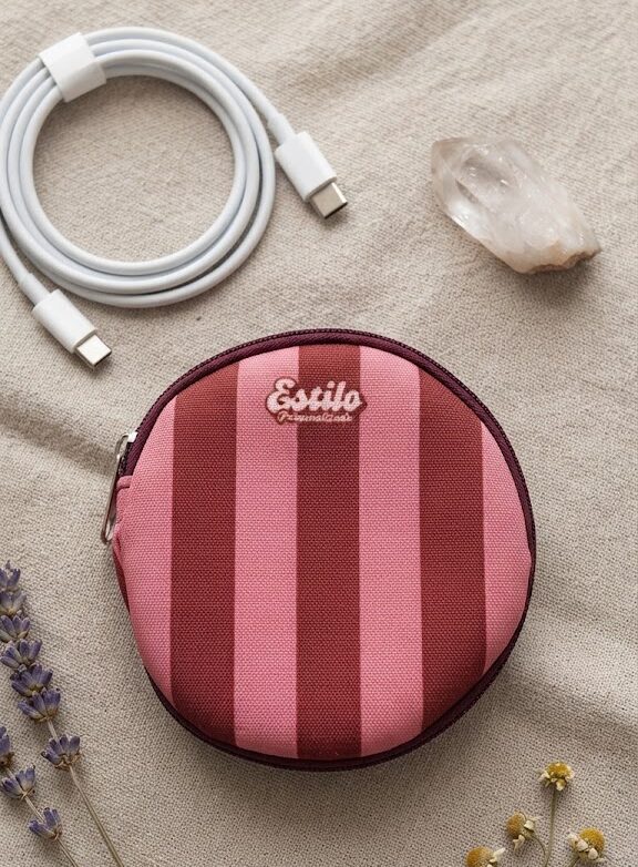 Estuche Porta Cargador (Rayas Rosa & Bordo)