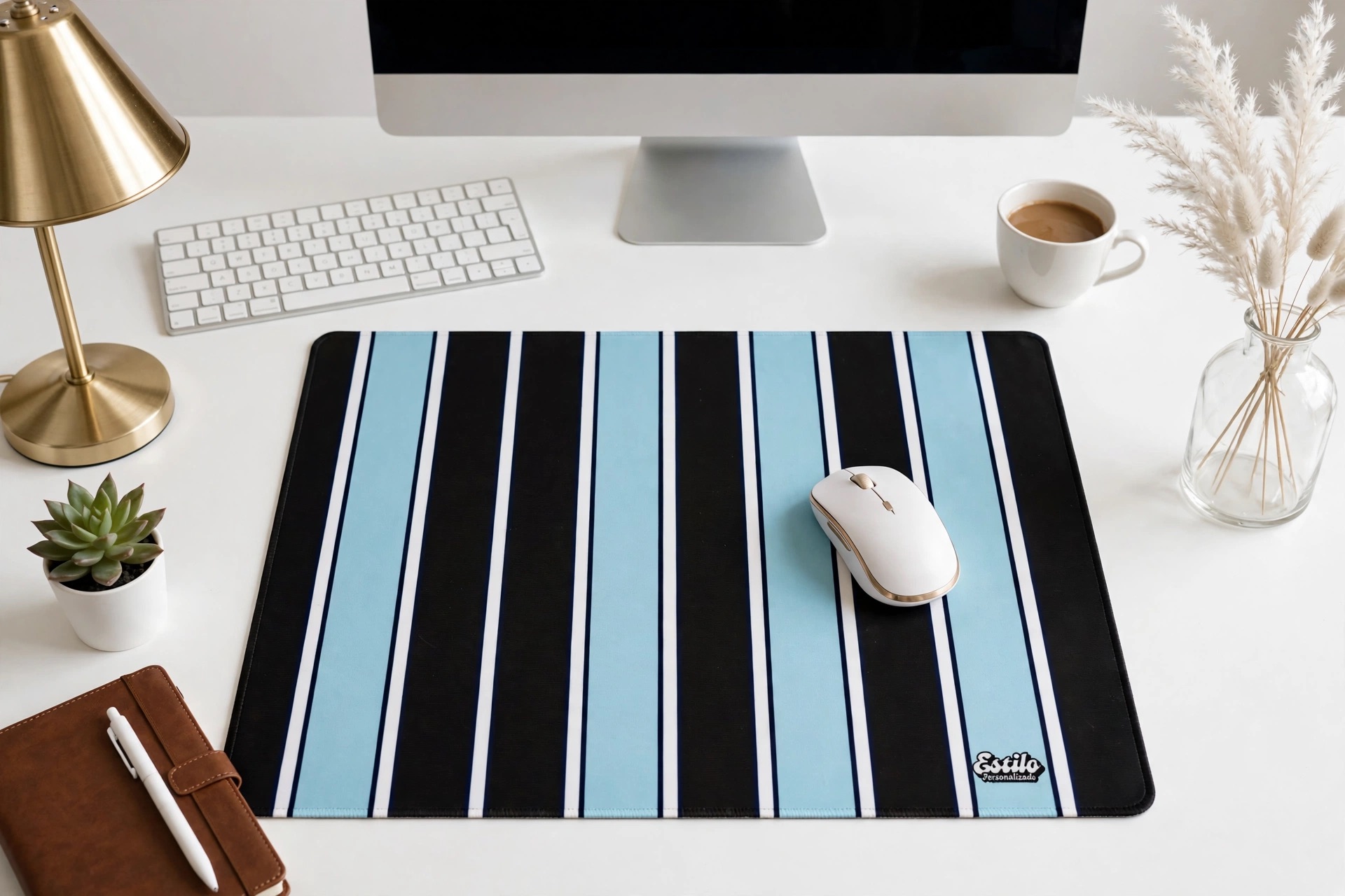 Mouse Pad XXL (Estampa Rayas Celeste & Marron)