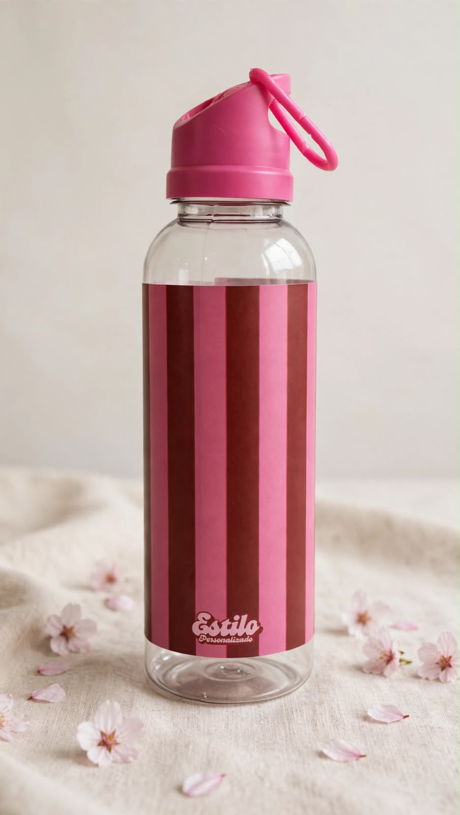 Botella Con Mosqueton (Rayas Rojas & Fucsia)