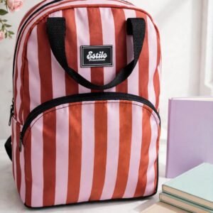 Mochila Con Manija (Estampa Rayas Rosa & Roja)