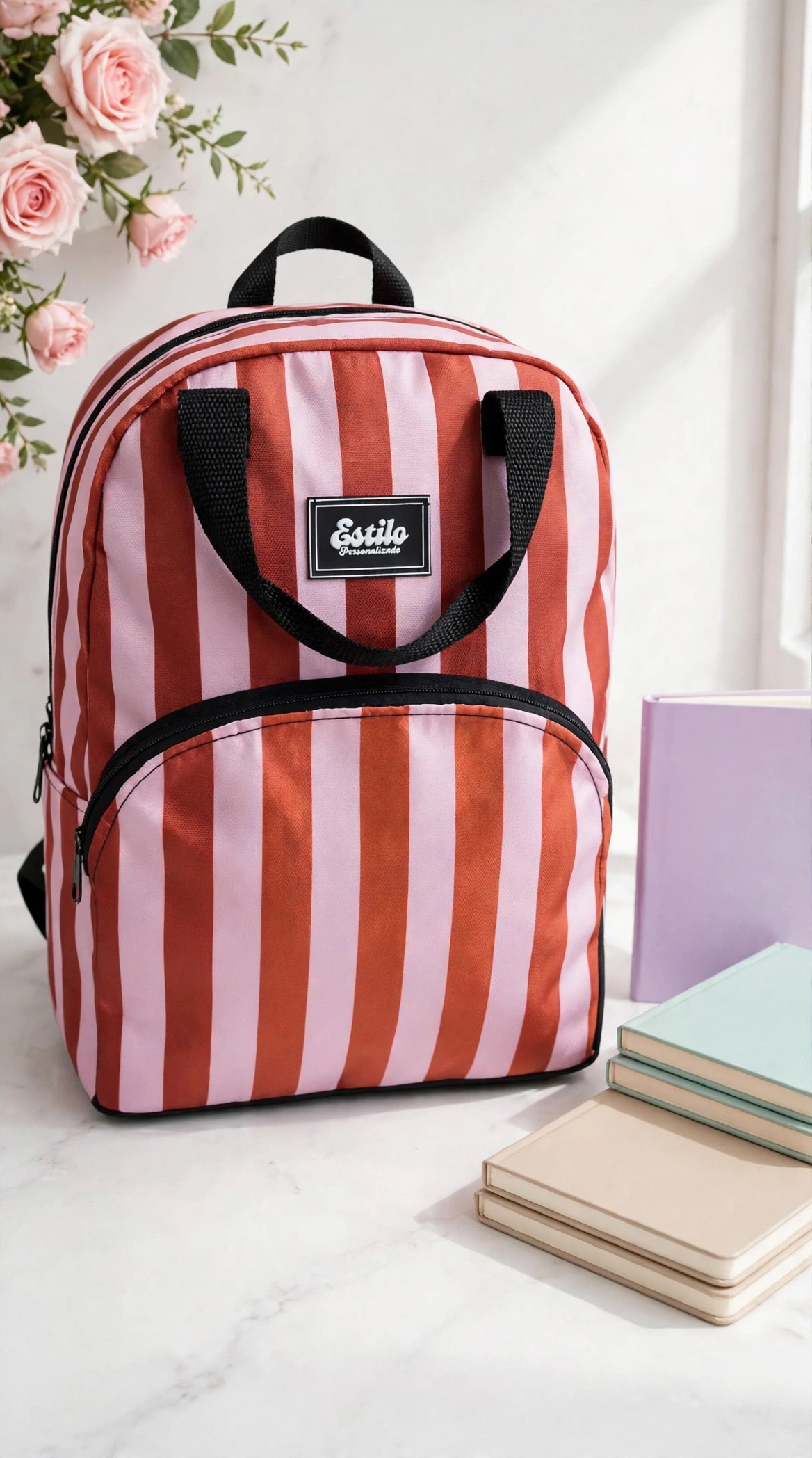 Mochila Con Manija (Estampa Rayas Rosa & Roja)