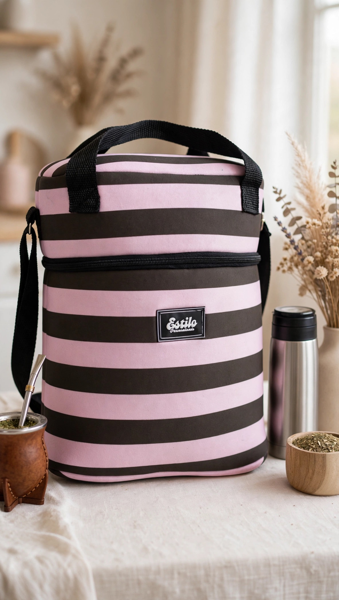 Bolso Matero (Estampa Rayas Marron & Rosa)