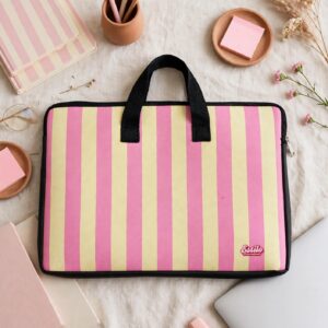Porta Notebook (Rayas Amarillas & Rosas)