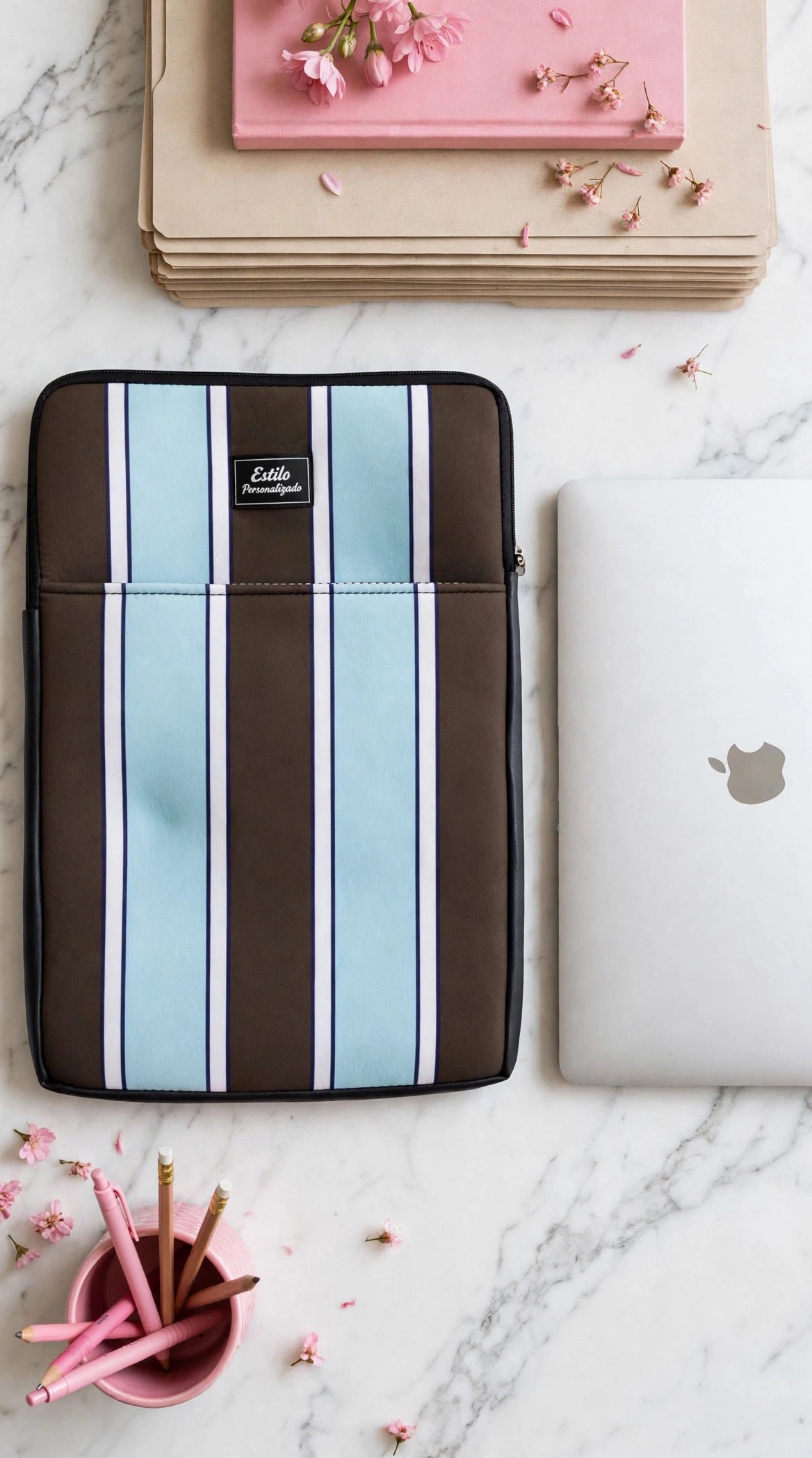 Porta Notebook Praga (Estampa Rayas Celeste & Marron)