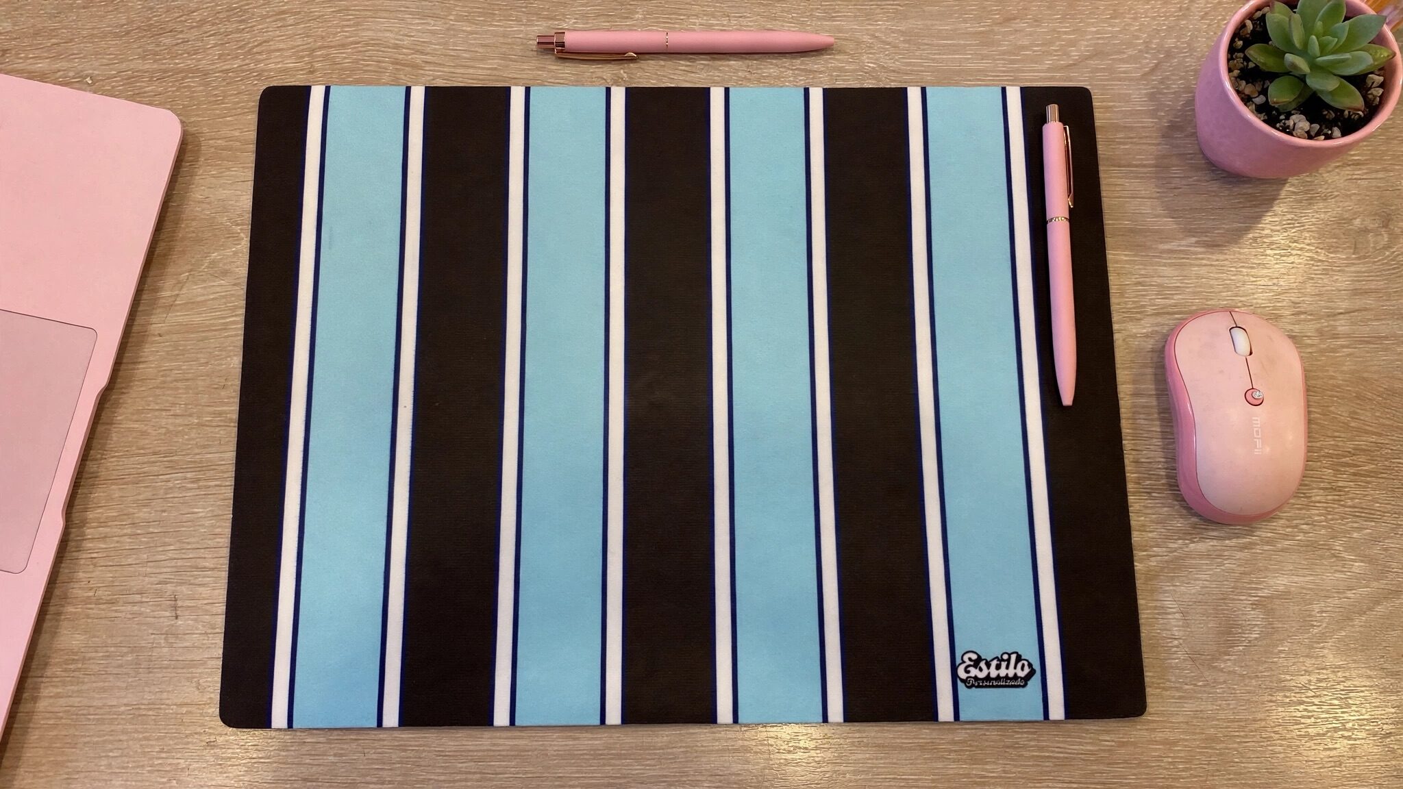 Mouse Pad XXL (Estampa Rayas Celeste & Marron) - Imagen 2