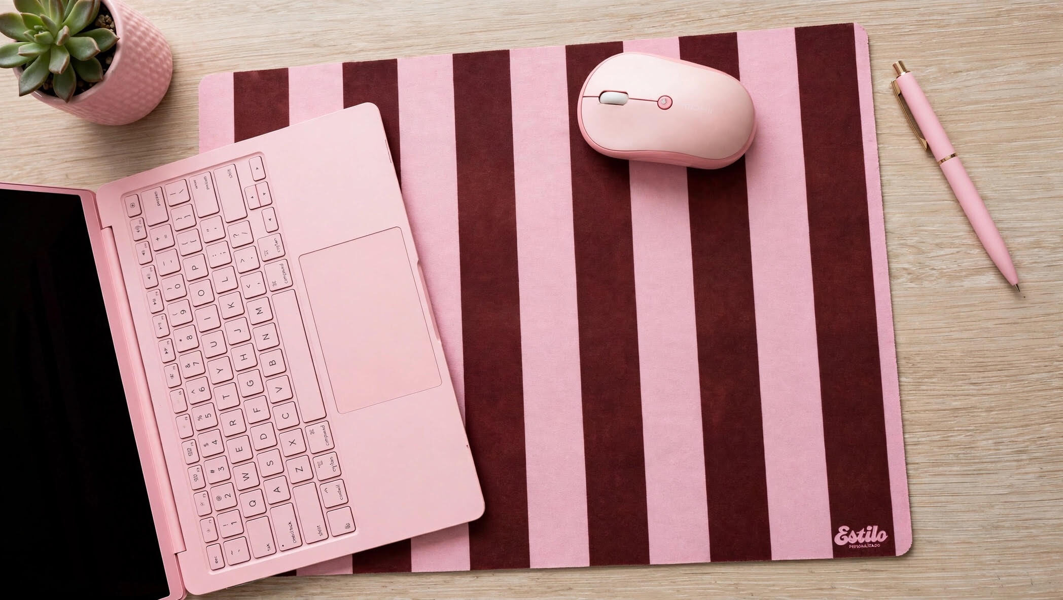 Mouse Pad XXL (Estampa Rayas Marron & Rosa) - Imagen 2